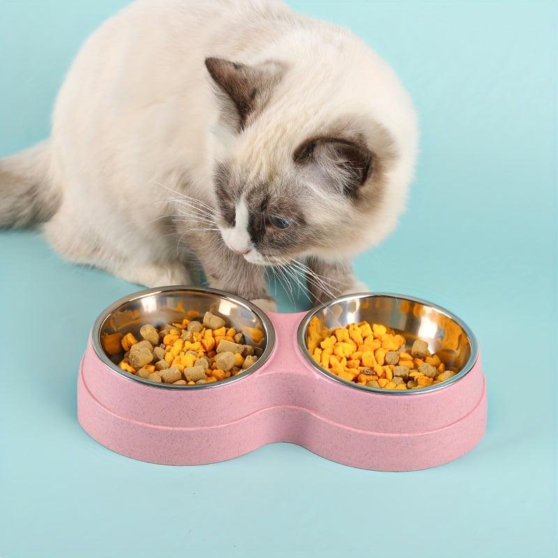 Pet Double Bowl For Cat And Dog 2 In 1 Feeding Basin