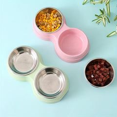 Pet Double Bowl For Cat And Dog 2 In 1 Feeding Basin