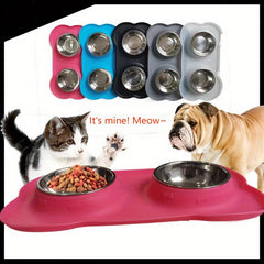 Stainless Steel Dog Feeder Bowls with Silicone Mat