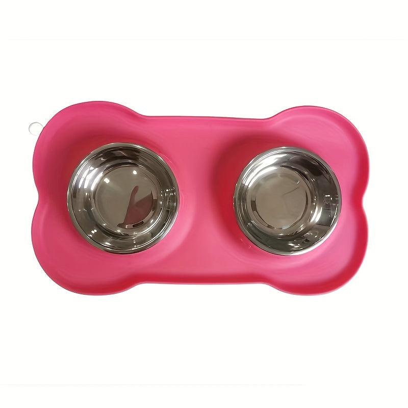 Stainless Steel Dog Feeder Bowls with Silicone Mat