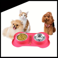 Stainless Steel Dog Feeder Bowls with Silicone Mat