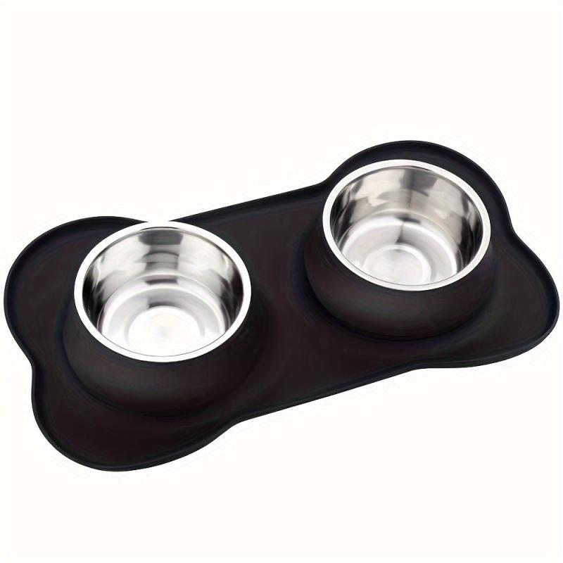 Stainless Steel Dog Feeder Bowls with Silicone Mat