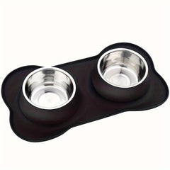 Stainless Steel Dog Feeder Bowls with Silicone Mat