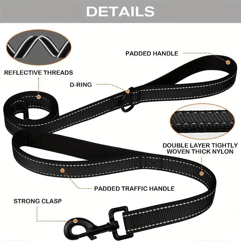 Reflective 6FT Double Handle Nylon Dog Leash with Padded Grip