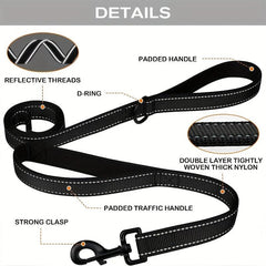 Reflective 6FT Double Handle Nylon Dog Leash with Padded Grip