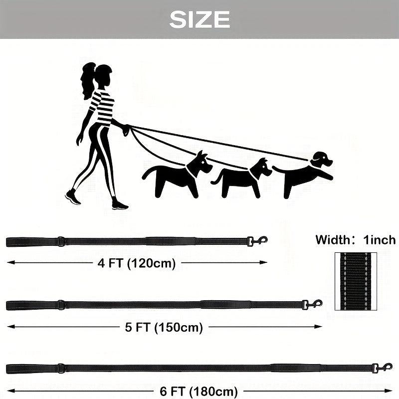 Reflective 6FT Double Handle Nylon Dog Leash with Padded Grip