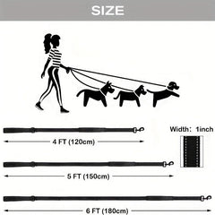 Reflective 6FT Double Handle Nylon Dog Leash with Padded Grip