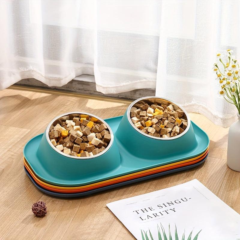 Elevated Cat Double Bowls with Stainless Steel Bowls Non Slip Stand