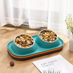 Elevated Cat Double Bowls with Stainless Steel Bowls Non Slip Stand