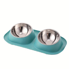 Elevated Cat Double Bowls with Stainless Steel Bowls Non Slip Stand