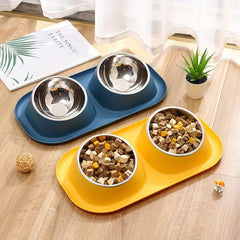 Elevated Cat Double Bowls with Stainless Steel Bowls Non Slip Stand