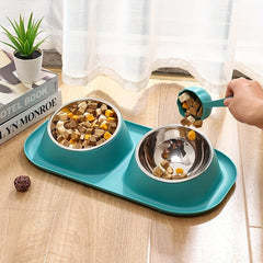 Elevated Cat Double Bowls with Stainless Steel Bowls Non Slip Stand