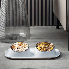 Elevated Double Pet Bowls with No Spill Mat