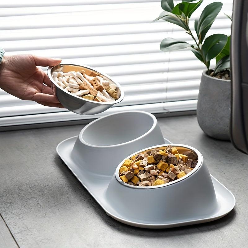 Elevated Double Pet Bowls with No Spill Mat