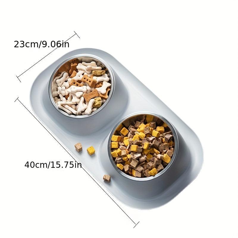 Elevated Double Pet Bowls with No Spill Mat