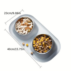 Elevated Double Pet Bowls with No Spill Mat