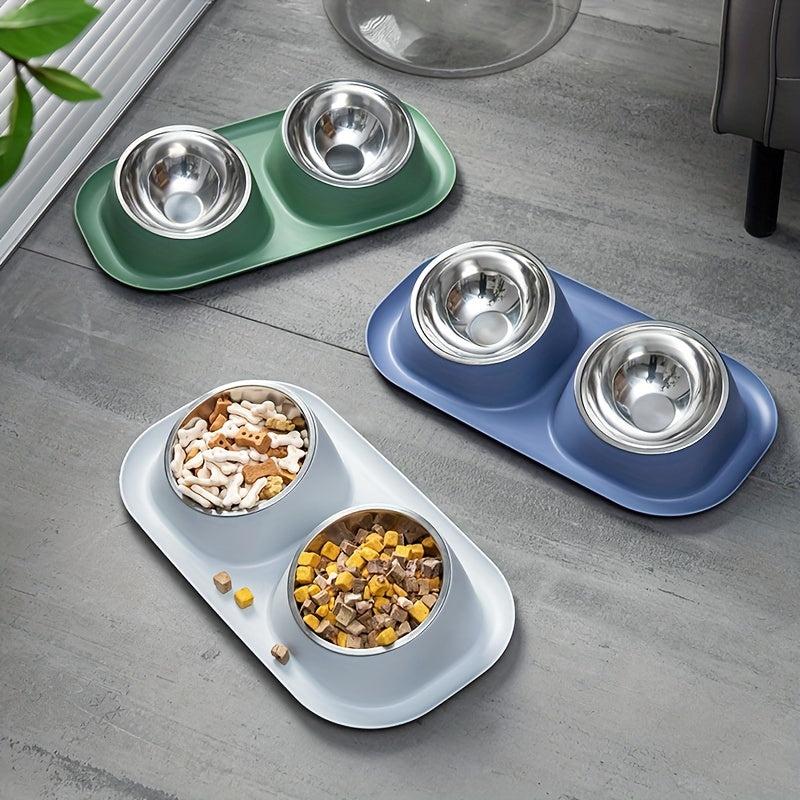 Elevated Double Pet Bowls with No Spill Mat