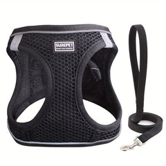 Pet Mesh Harness Stretchable Suede Shoulder Strap With Leash Set