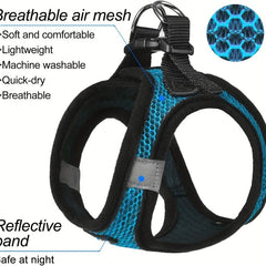 Pet Mesh Harness Stretchable Suede Shoulder Strap With Leash Set