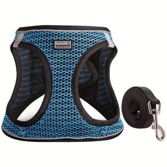 Pet Mesh Harness Stretchable Suede Shoulder Strap With Leash Set