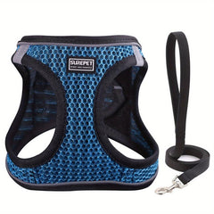 Pet Mesh Harness Stretchable Suede Shoulder Strap With Leash Set