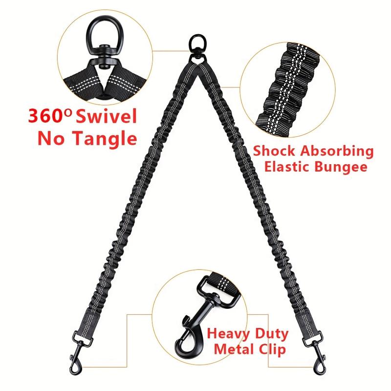 Shock Absorbing Dual Reflective Dog Leash for Two Dogs