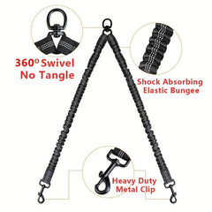 Shock Absorbing Dual Reflective Dog Leash for Two Dogs