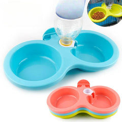 Dog Double Bowls 2 In 1 Hanging Plastic Water & Food Feeder Pet Cage Supplies