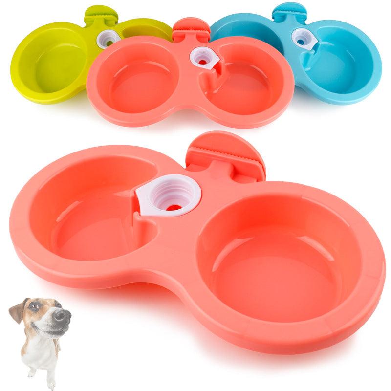 Dog Double Bowls 2 In 1 Hanging Plastic Water & Food Feeder Pet Cage Supplies