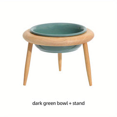 Adjustable Elevated Ceramic Pet Bowl with Wooden Stand