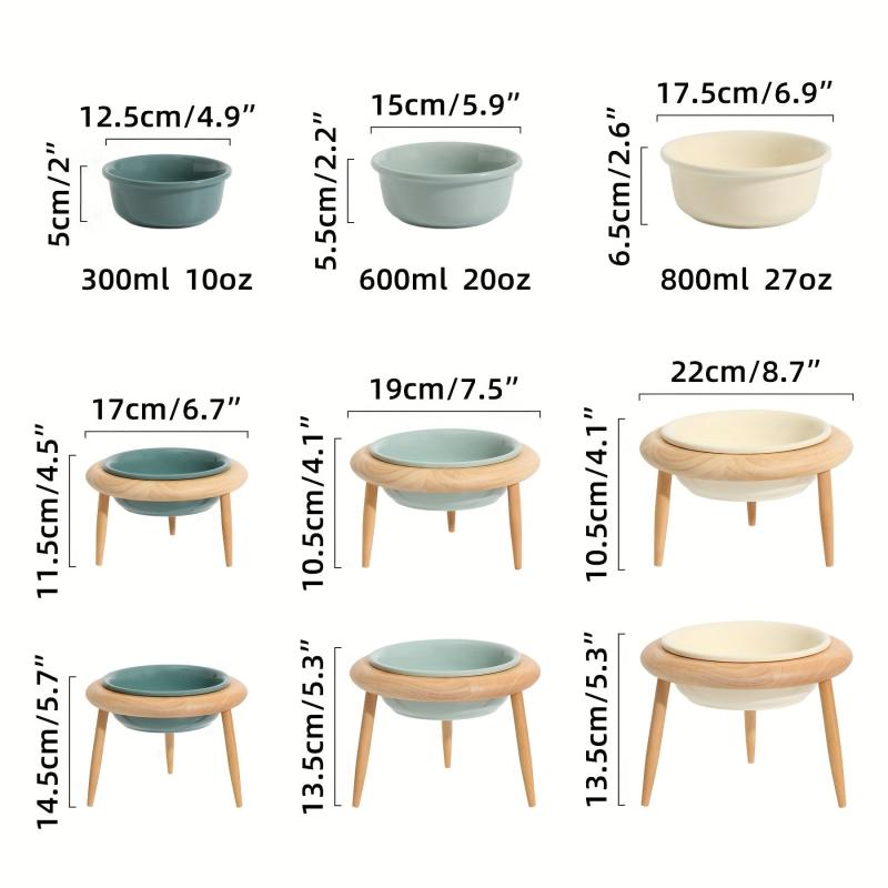Adjustable Elevated Ceramic Pet Bowl with Wooden Stand