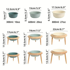 Adjustable Elevated Ceramic Pet Bowl with Wooden Stand