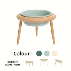 Adjustable Elevated Ceramic Pet Bowl with Wooden Stand