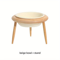 Adjustable Elevated Ceramic Pet Bowl with Wooden Stand
