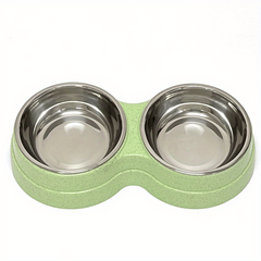 2-in-1 Double Pet Bowls Cat Food and Water Feeder with Stainless Steel Bowls