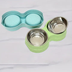 2-in-1 Double Pet Bowls Cat Food and Water Feeder with Stainless Steel Bowls
