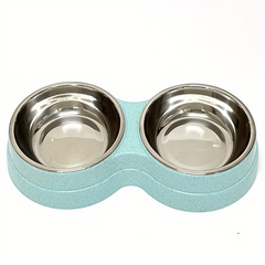 2-in-1 Double Pet Bowls Cat Food and Water Feeder with Stainless Steel Bowls