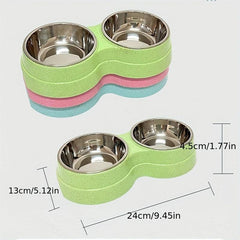 2-in-1 Double Pet Bowls Cat Food and Water Feeder with Stainless Steel Bowls