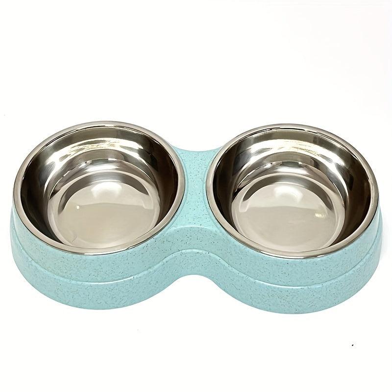 2-in-1 Double Pet Bowls Cat Food and Water Feeder with Stainless Steel Bowls