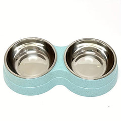 2-in-1 Double Pet Bowls Cat Food and Water Feeder with Stainless Steel Bowls