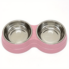 2-in-1 Double Pet Bowls Cat Food and Water Feeder with Stainless Steel Bowls