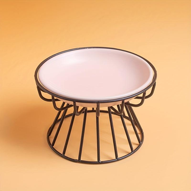 2pcs Cat Bowl Ceramic Raised Food Water Dish Bowl With Iron Stand