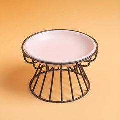 2pcs Cat Bowl Ceramic Raised Food Water Dish Bowl With Iron Stand