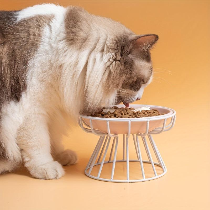 2pcs Cat Bowl Ceramic Raised Food Water Dish Bowl With Iron Stand