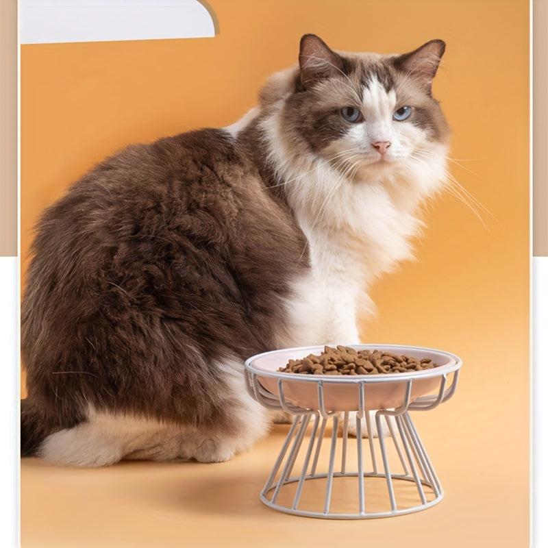 2pcs Cat Bowl Ceramic Raised Food Water Dish Bowl With Iron Stand