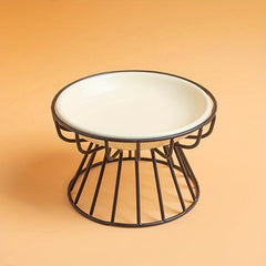 2pcs Cat Bowl Ceramic Raised Food Water Dish Bowl With Iron Stand
