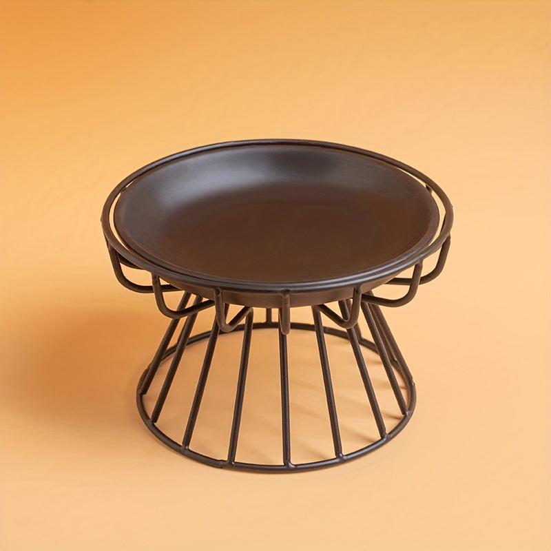 2pcs Cat Bowl Ceramic Raised Food Water Dish Bowl With Iron Stand