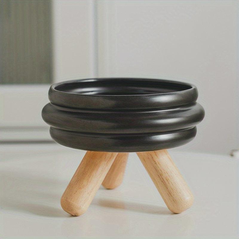 Ceramic Cat Bowl on Wooden Stand - Promotes Healthy Digestion