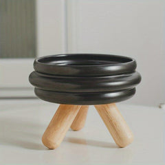 Ceramic Cat Bowl on Wooden Stand - Promotes Healthy Digestion