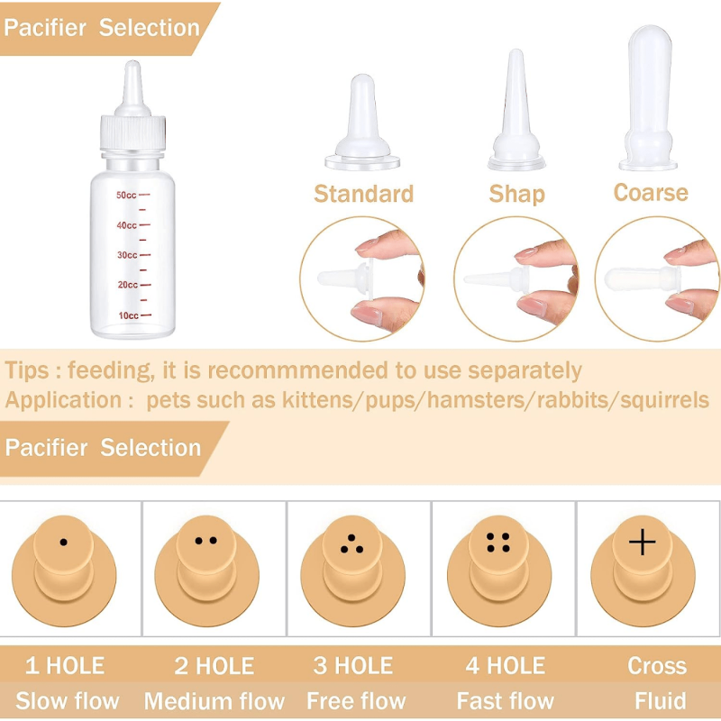 Pet Nursing Bottle Kit 17pcs 2 Bottles 8 Pacifiers 5 Syringes 2 Brushes